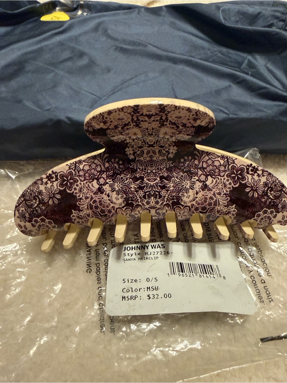 Johnny Was Purple and Cream Floral Hair Claw Clip